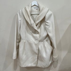 Women’s New York & Company Faux Wool Double Breasted Shawl Collar Coat Cream M